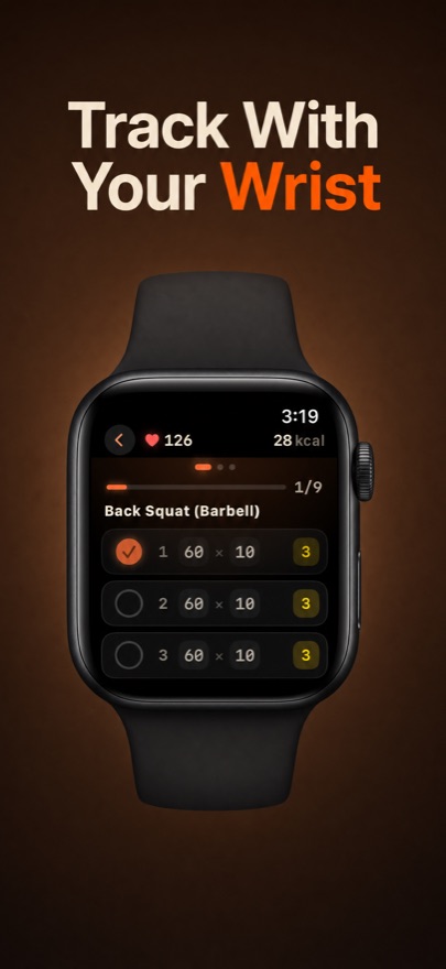 Lifto Apple Watch app logging weight and reps with the Digital Crown